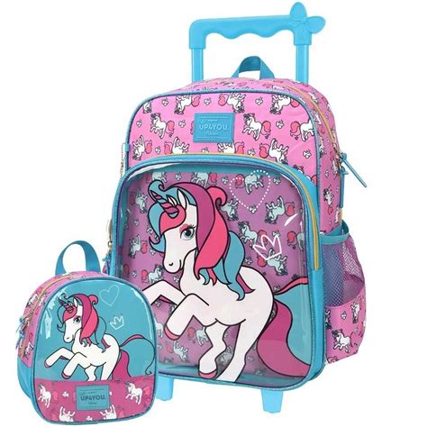 Kit Mochila Infantil Com Rodinha Menina Unicornio Sereia .